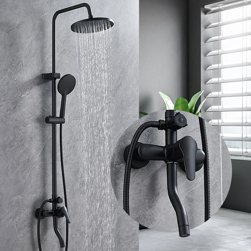 

black bathroom faucet shower set pressure rainfall shower head bathroom cheap cold and hot water shower mixer