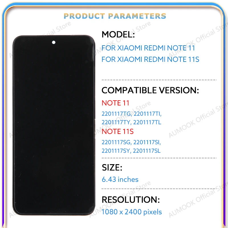 AMOLED LCD Display For Xiaomi Redmi Note 11 11S Touch Screen Digitizer Panel Assembly 2201117TG 2201117SG Screen Display Replace