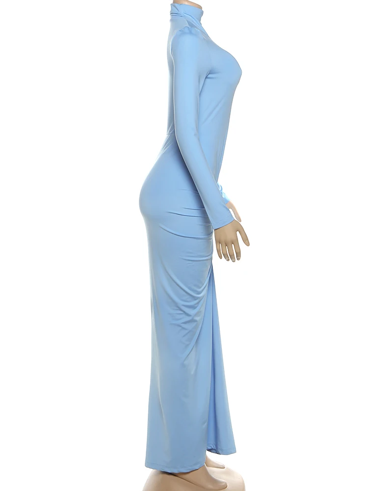 Sisterlinda Herbst Neue Stil Lange Kleid Frau Rollkragen Volle Hülse Dünne Hohe Stretch Täglich Casual Mode Elegante Vestidos – Detail 5