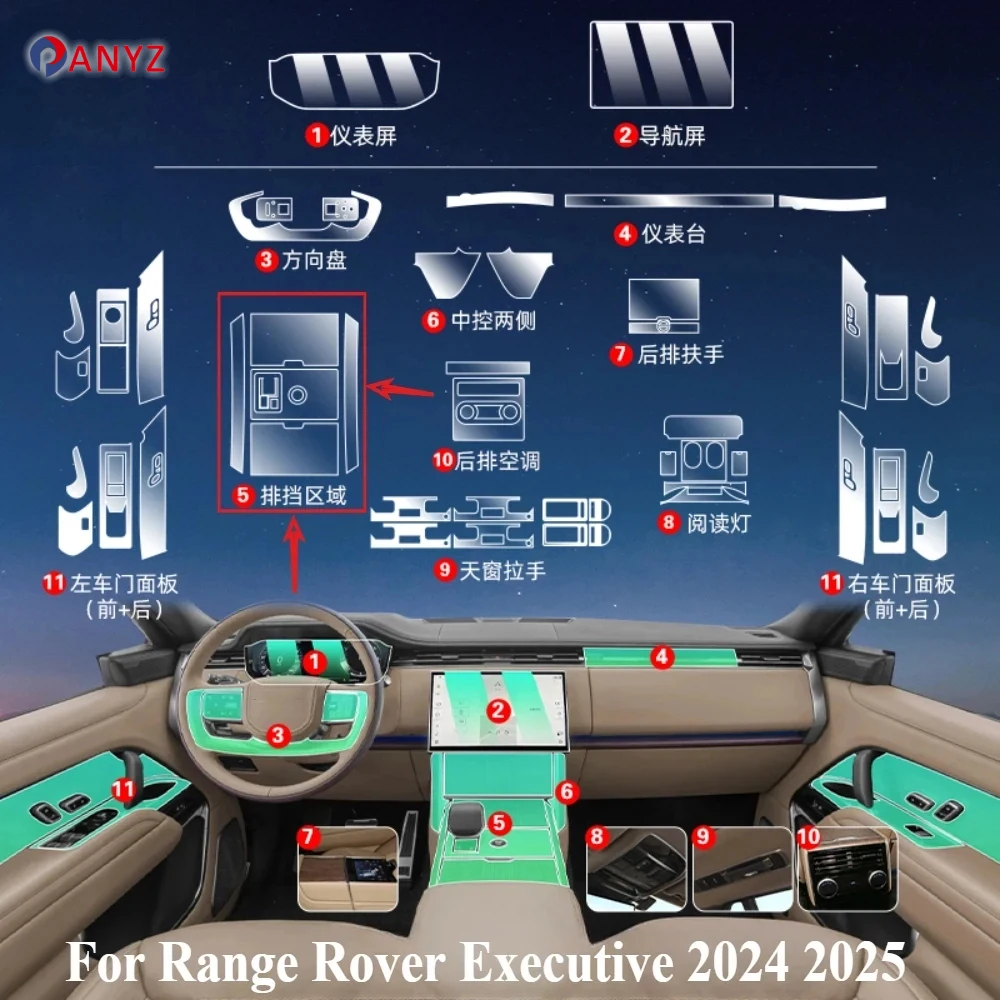 For Range Rover Executive 2025 2024interior Accessories film transparent TPU Gear Panel Navigation Center Console PPF Protective