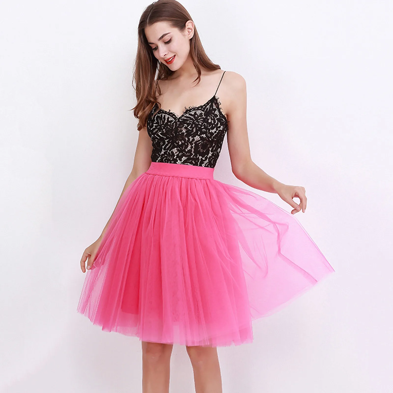 

New Mesh Gauze Pleated A-Line Skirt Kawaii Prom Clothes For Women Summer High Waist Pink White Blue Midi Tulle Skirts Woman 2023