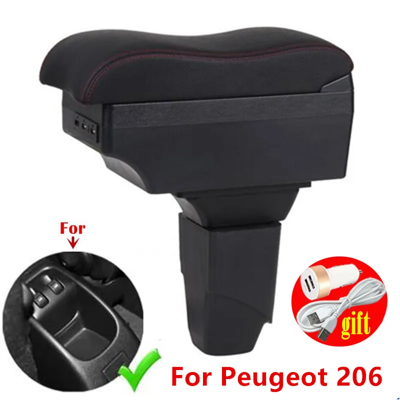 Für PEUGEOT 206 Armlehnenbox, für PEUGEOT 206 Auto-Armlehnen-Mittelkonsole, Nachrüstteile für den Innenraum mit USB, Autozubehör