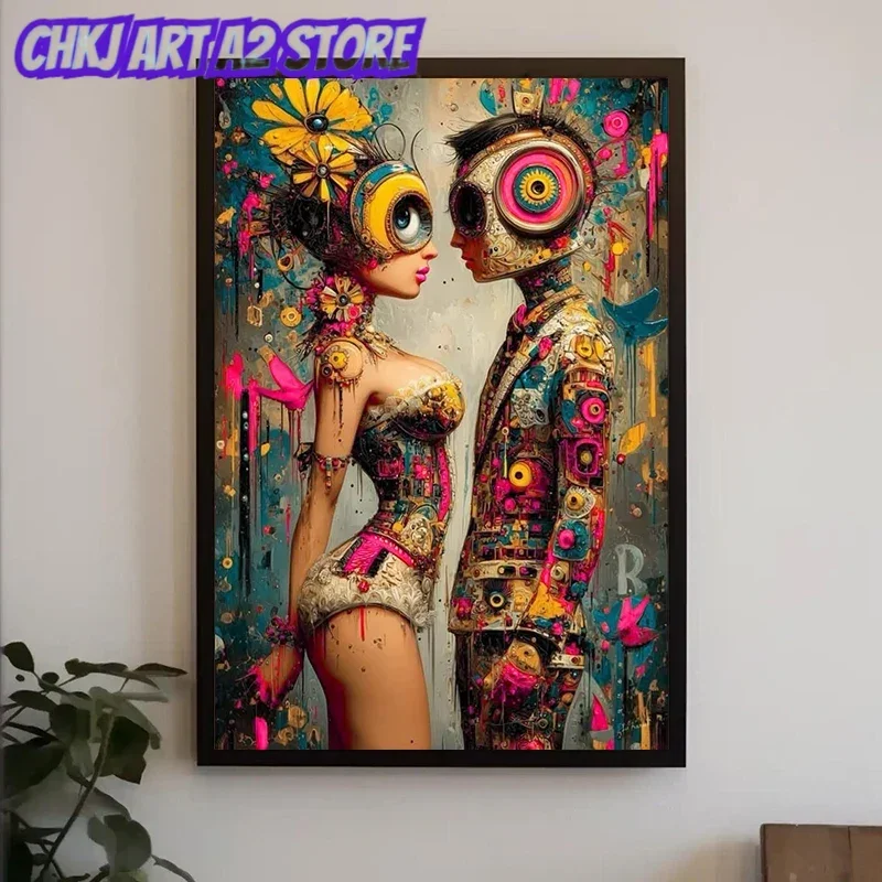 Futuristic Robot Couple Steampunk Mechanical Portrait Poster and Prints Canvas Painting Wall Art Pictures Home Decor Cuadros