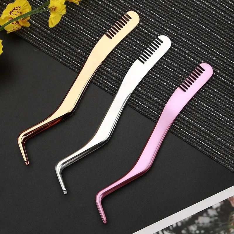 1pcs Eyelash Comb Tweezers Stainless Steel Non-Magnetic Anti-Static Professional Pincet Lashes Extension Tweezers Makeup Tools