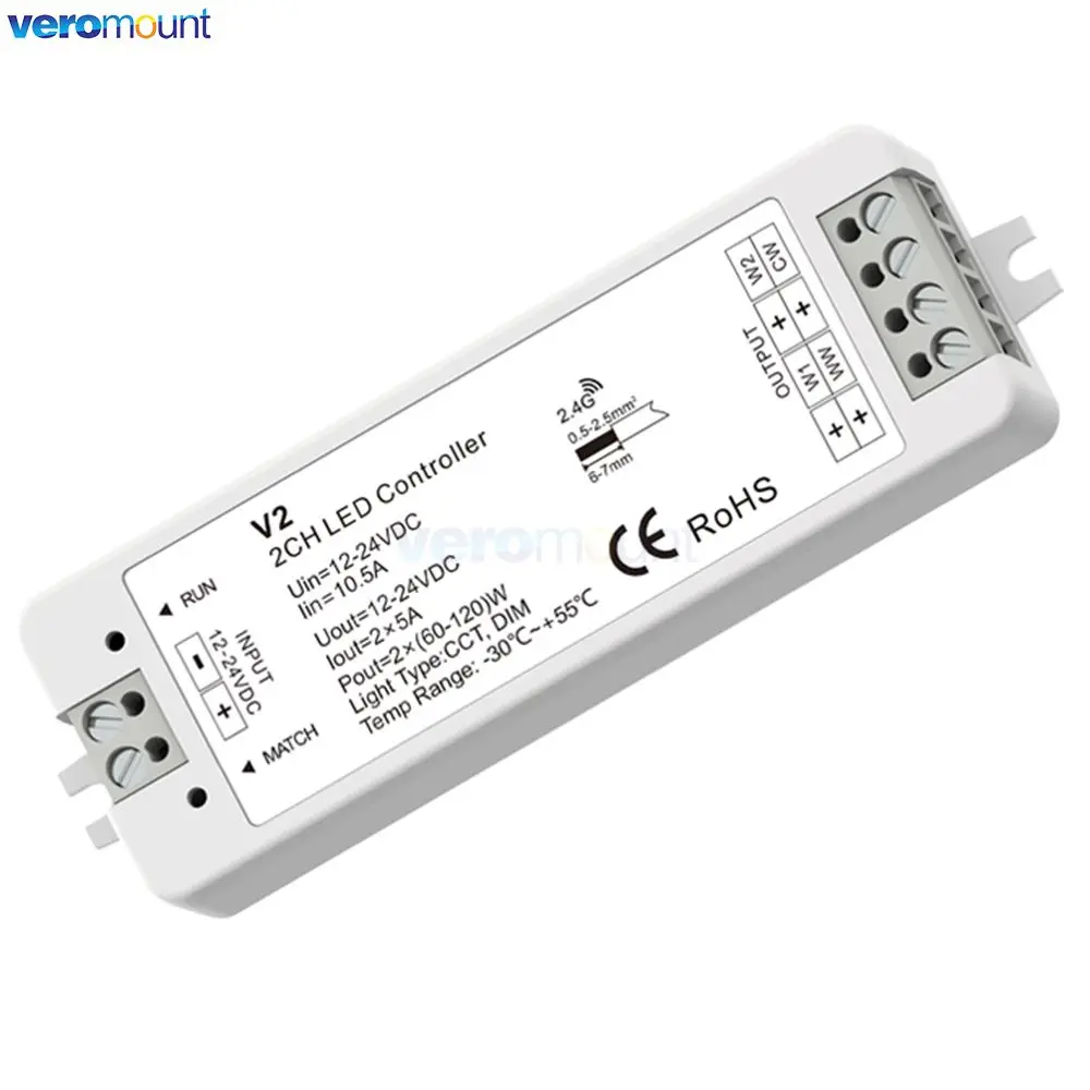 Skydance V2 WW CW Dual White LED Controller 2.4G RF Wireless Remote DC12V 24V Dimmer for SMD 2835 COB CCT Dual White LED Strip