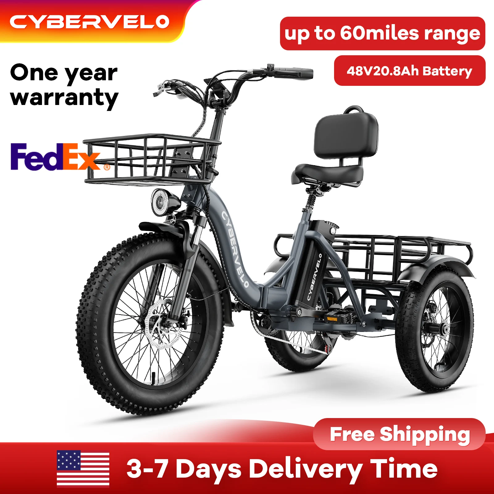 

Three-Wheels Step-Thru Folding E-Bike, 1000w 48V 20.8AH Removable Battery for Adults, 7-Speed City Commute and Shipping C16