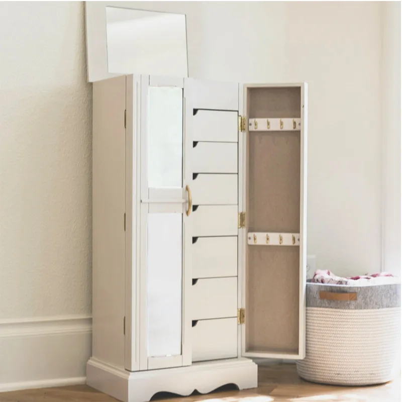 Light luxury, solid wood, double door, multi-drawer, with mirror, jewelry, home storage display cabinet