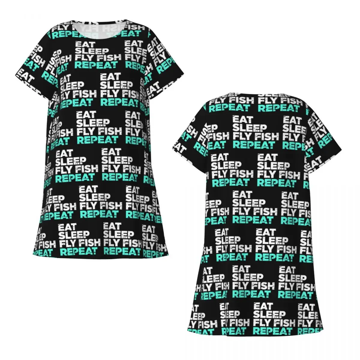 Eat Sleep Fly Fish Fly Fishing Graphic Short Sleeves Nightdress Sleeping Sleepshirts Women  Nightgowns Soft Pajama Dress