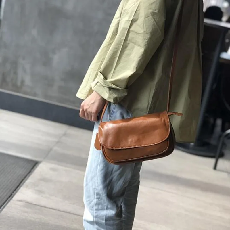 2026 Japanese retro leather crossbody bag head layer cowhide single shoulder women's casual cross-body messenger bag