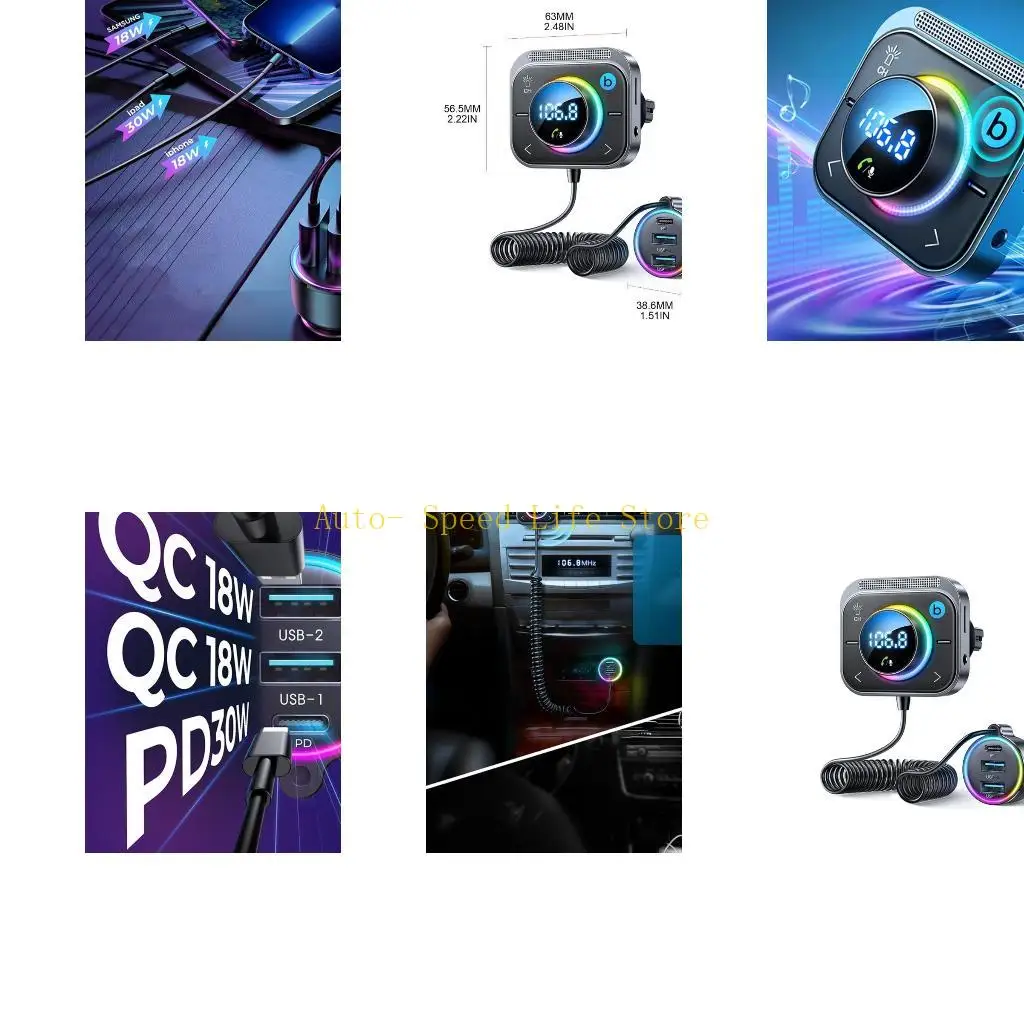 02DA Bluetooth-compatible Adapter for Car, Wireless FM Radio Transmitter, Handsfree Calling & Receiver MP3 Music Player