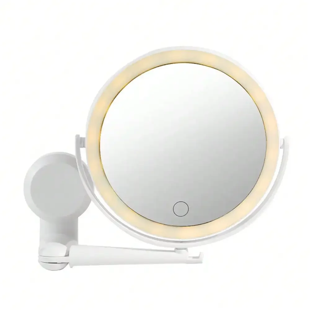 Wall LED Vanity Cosmetic Mirror with Touch Screen Foldable Dimming Makeup Mirror USB Charging 360 Rotation Double-sided Bathroom