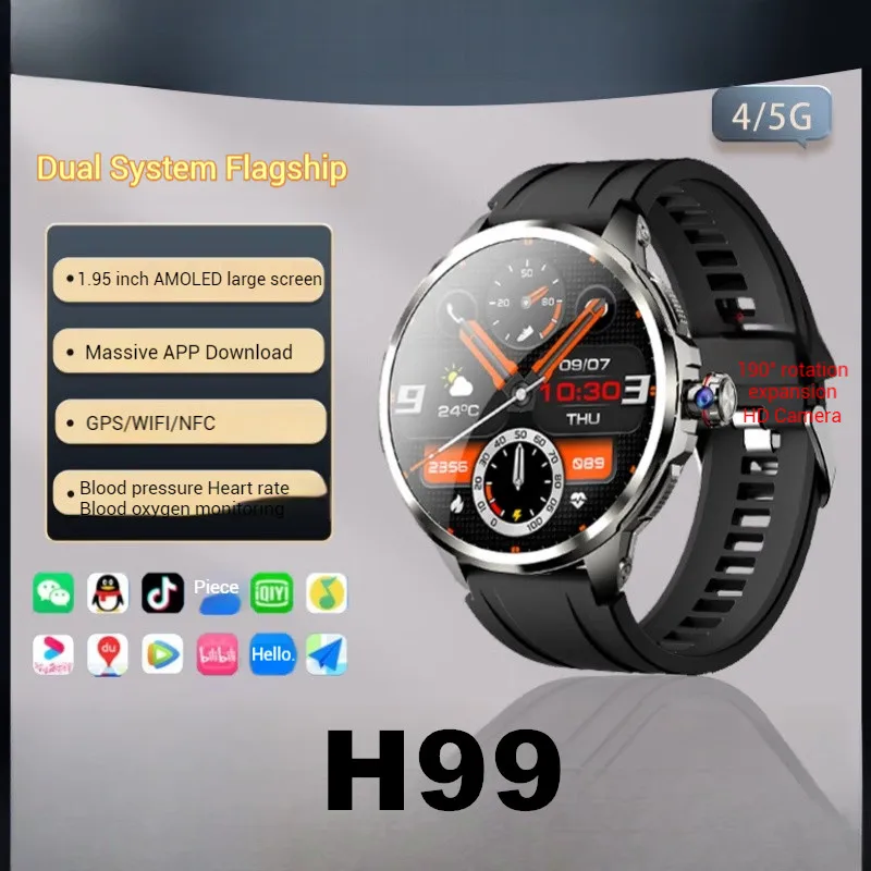 H99 Smartwatch الخلوية 4G/5G بطاقة SIM الإصدار 1.95 ''AMOLED Whatsapp TikTok GPS WIFI NFC Play Store الساعات الذكية للرجال