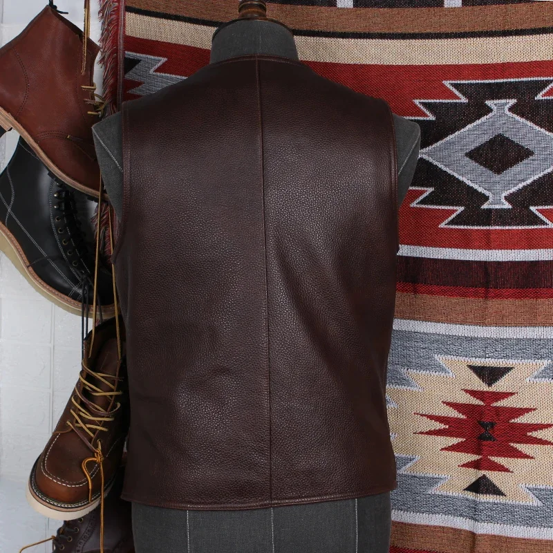 YR!Free shipping.wholesales.cheap casual genuine leather vest.thick cowhide jacket.men motor biker vest.