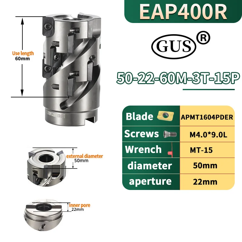 Imagem -03 - Eap 400r Bap400r 50 mm 63 mm Cabeça de Fresa de Milho em Espiral com Haste Reta para Corte em Desbaste para Ferramentas de Torno com Inserto de Metal Duro Apmt1604