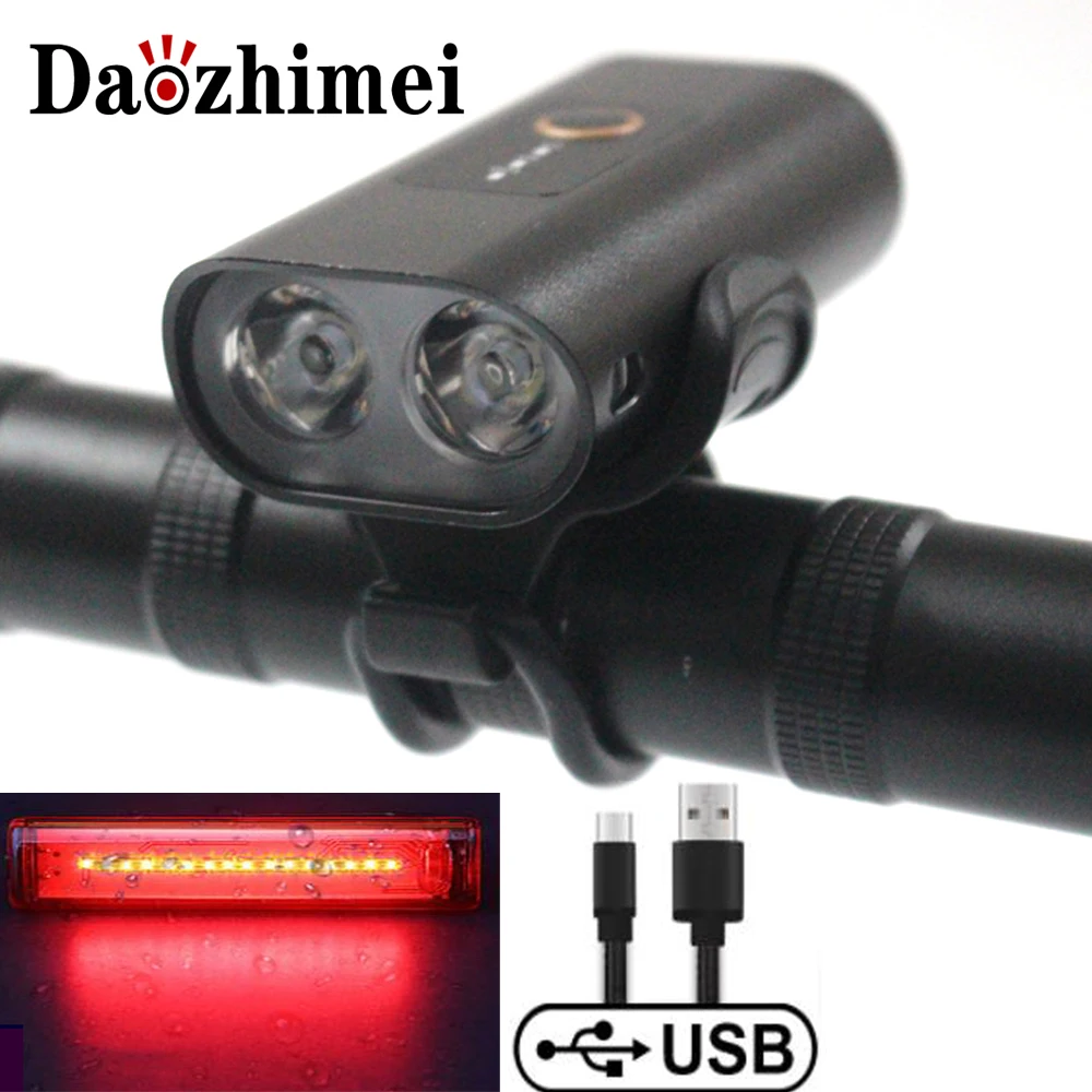 

2000LM USB Bike Light Bicycle Cycling Headlight 5 Light Modes MTB Safety Night Riding Flashlight Front Lights with Taillight