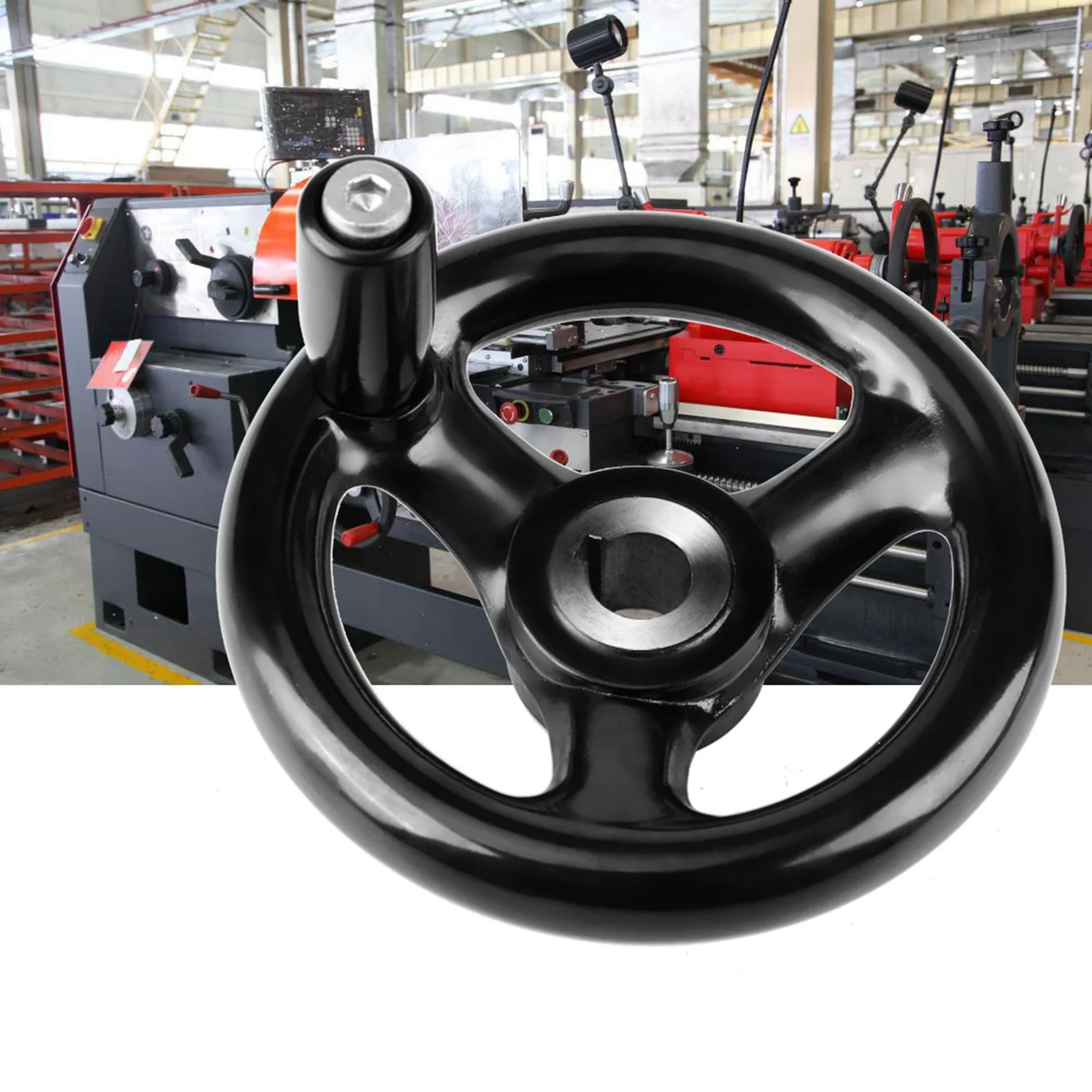 12*100mm Black Round 3 Spoke Hand Wheel for Lathe Milling Machine Hand Wheel with Revolving Handle