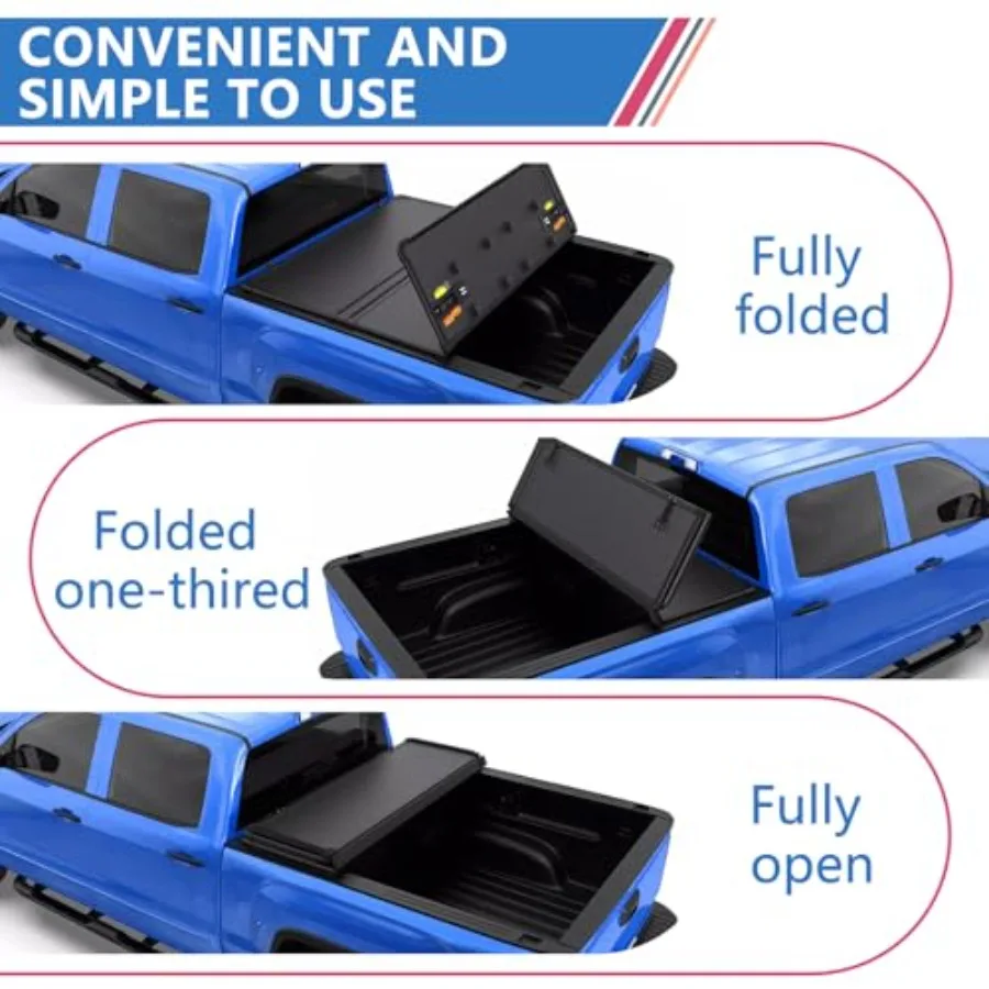 غطاء تونيو لسرير الشاحنة ثلاثي الطي بطول 5.5 قدم مناسب لـ 2022 2023 2024 2025 غطاء تونيو من الألومنيوم الأسود سهل التركيب #6