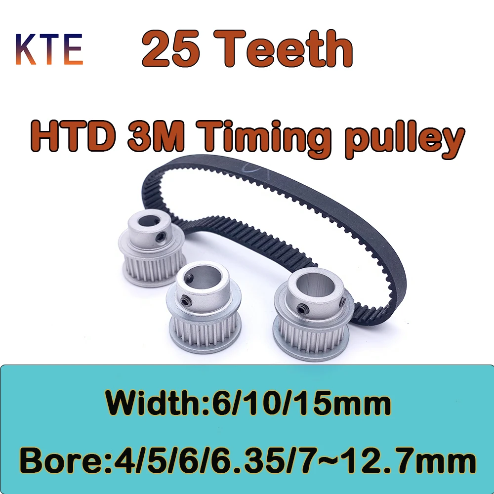 

25 Teeth HTD 3M Timing Pulley Bore 4 5 6 6.35 7 8 10 12 12.7mm Belt Width 6 10 15mm 25 Tooth HTD 3M Pulleys Synchronous Wheels