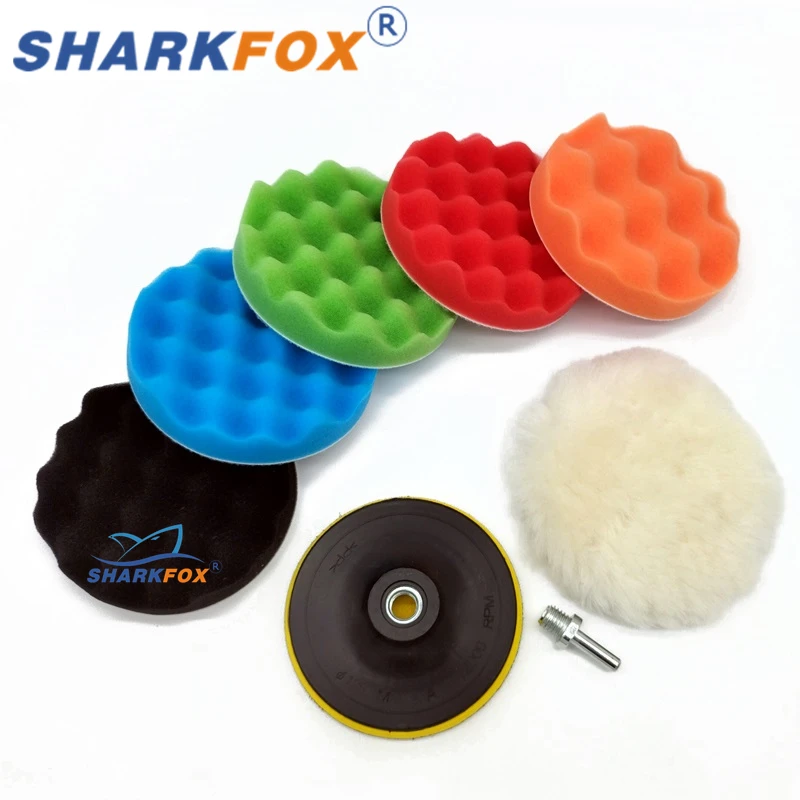 

Sharkfox 5/6 Inches CarPolishing Disc 8Pcs/Lot Self-Adhesive Buffing Waxing Sponge Wool Wheel Polishing Pad Drill Adapter