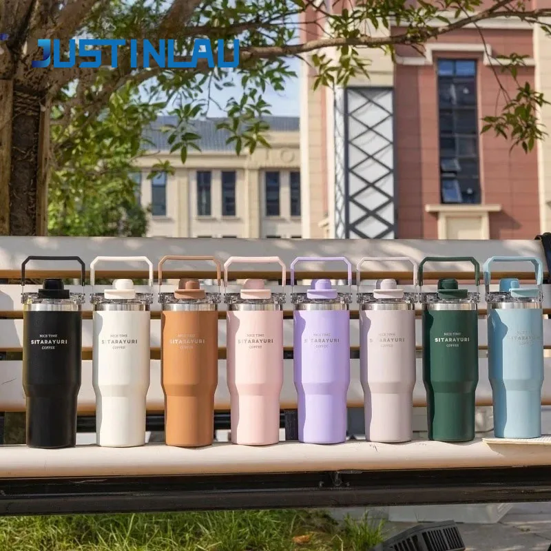 

JUSTINLAU 1 Piece Portable Outdoor Touring Car Cup 600/900ml Stainless Steel Insulated Coffee Cup with Magnetic Straw Hat