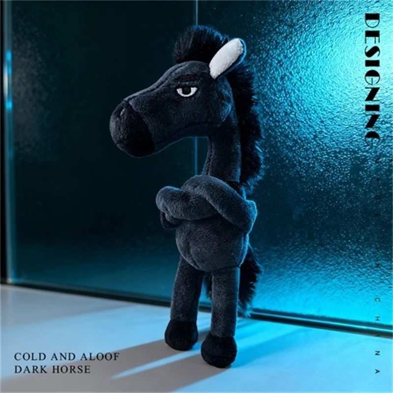 

20CM Hot Sale Black Horse Plush Toys Soft Stuffed Animal Doll Personality Cool Black Red Horse Plushie Pendant Toys Funny Gifts