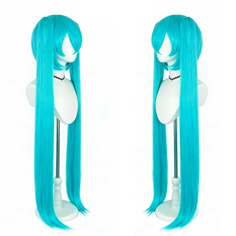 Perruque synthétique Anime Miku Cosplay, 120 cm, double queue de cheval détachable, adaptée aux femmes, pour la vie quotidienne, les fêtes, les jeux de rôle, résistante à la chaleur