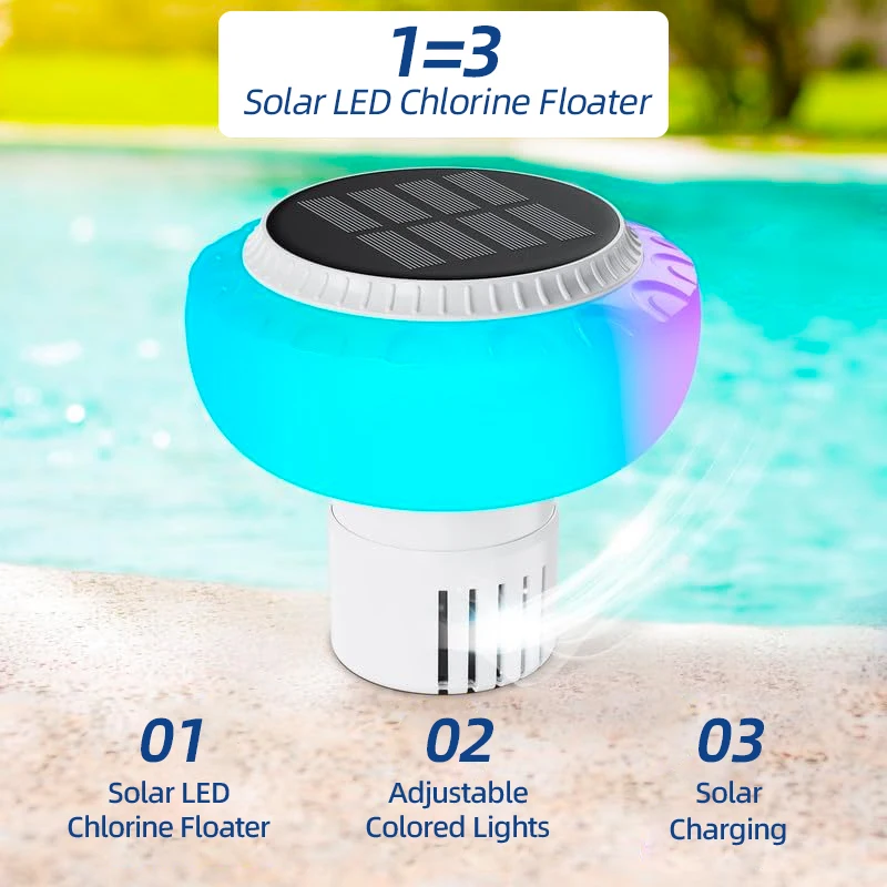 AuSilver IP68 Waterproof LED Solar Panel ABS Floating Chlorine Dispenser Color-Changing Feature for Outdoor Use Pool Lights view 5