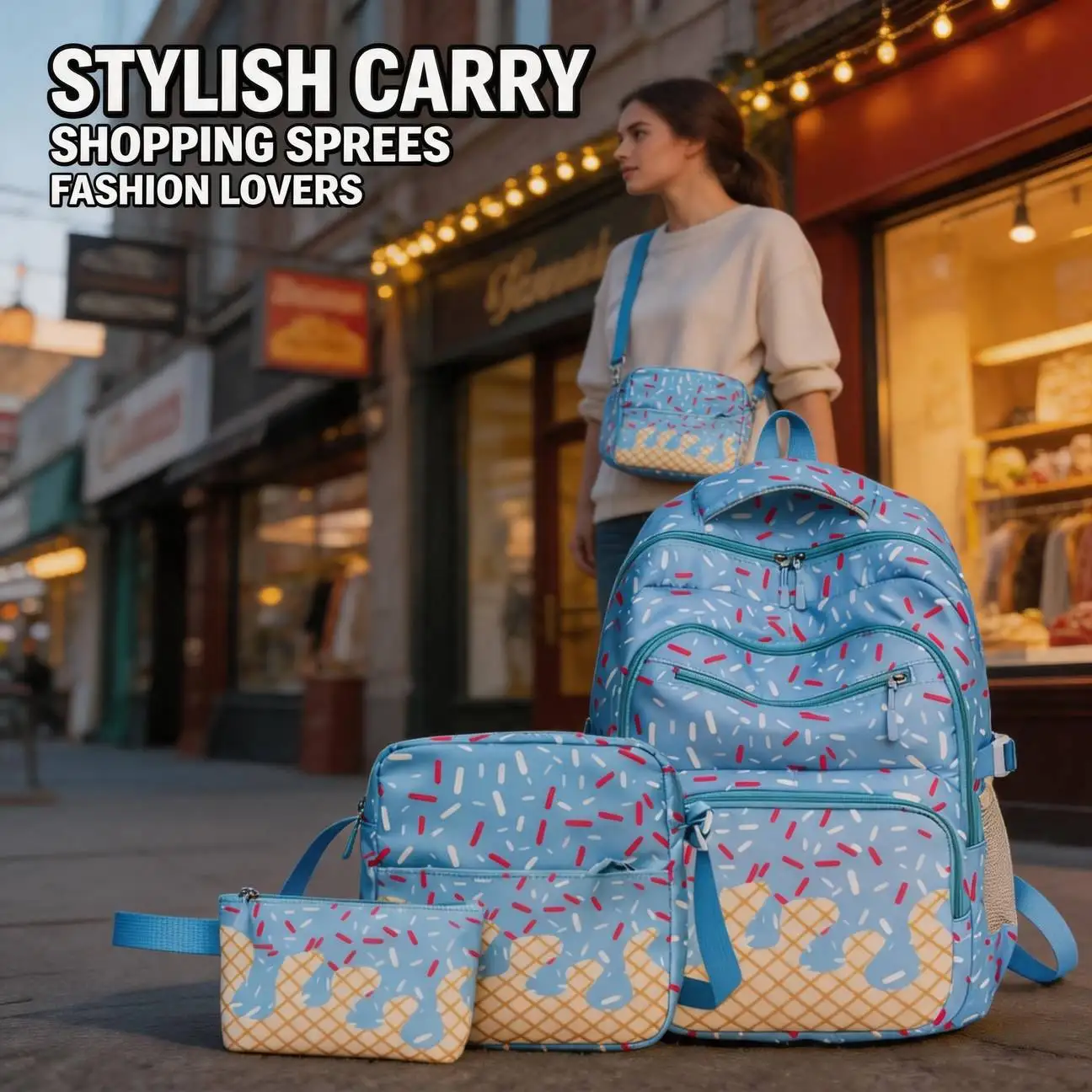 Pcs Set Casual Cute Backpack Crossbody Bag Storage Bag 3-Piece Set for School and Work