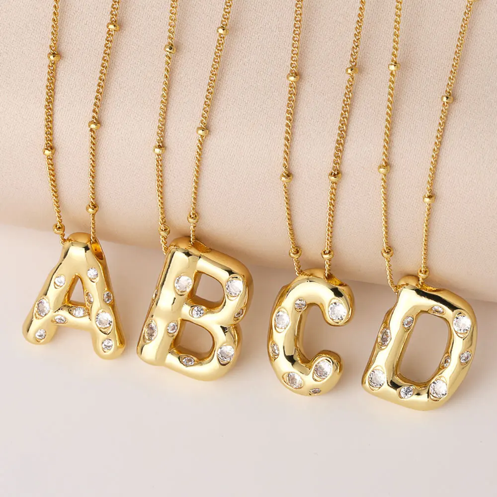 2024 trend copper inlaid zircon 26 balloon letter pendant necklace fashionable elegant female male heart choker jewelry gift