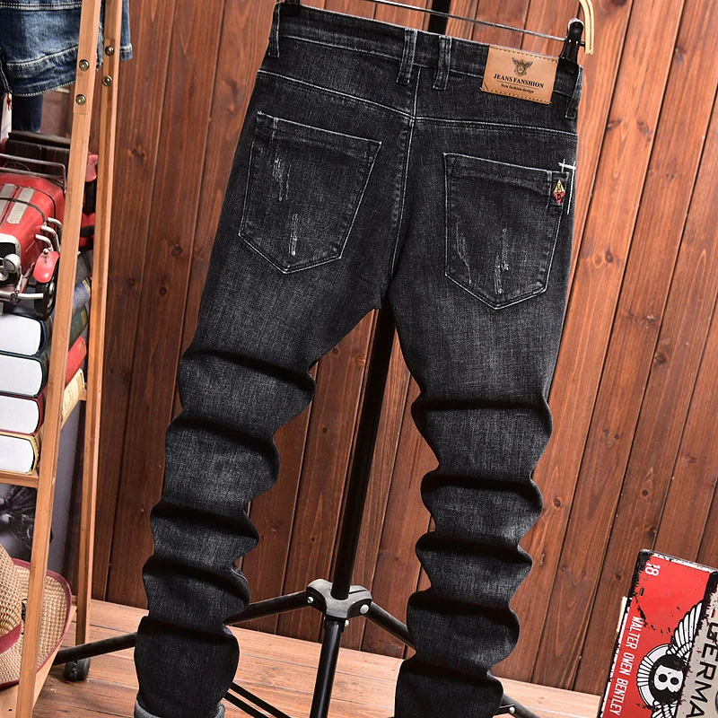 

Весенние джинсы, мужские облегающие прямые брюки, тренд, корейская версия, мужская одежда, эластичные осенние повседневные длинные брюки