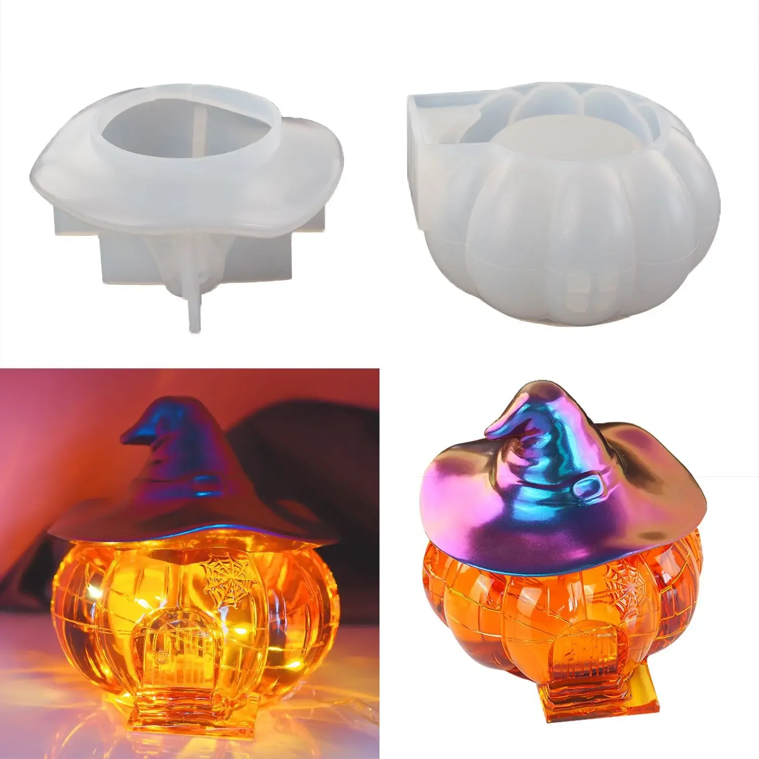 

Halloween Witch Pumpkin Elf House Silicone Mold for DIY Epoxy Resin Storage Box Candy Bottle Mold