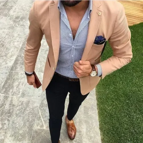 

Khaki Smart Casual Men Suit Formal Blazer Sets High Quality Custom 2 Piece Slim Fit Groom Prom Tuxedo Terno Masculino Completo