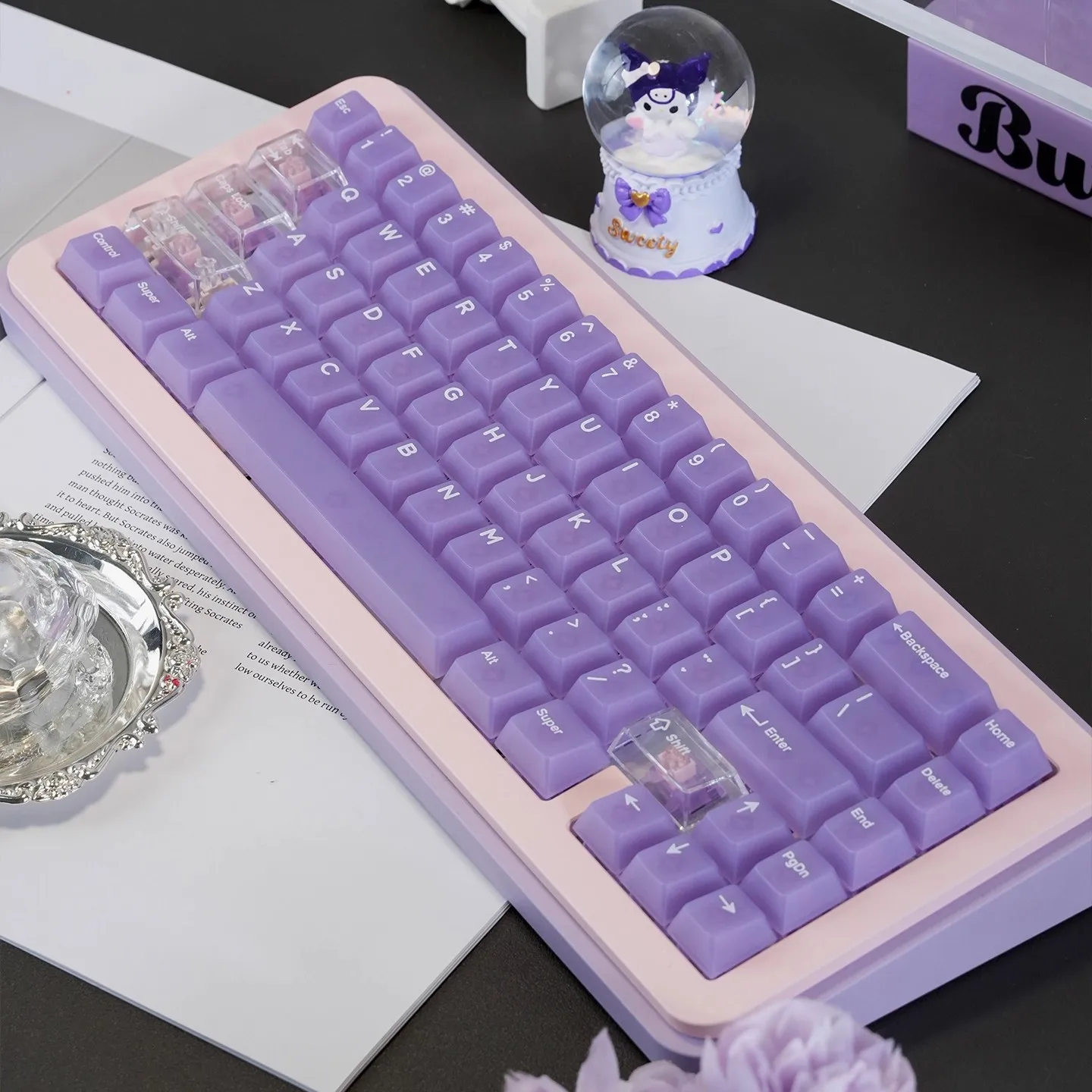 

132 Keys Dreamy purple PC Fog Transparent Keycap OEM Height Suitable for Cherry MX Switch Mechanical Gaming Keyboard