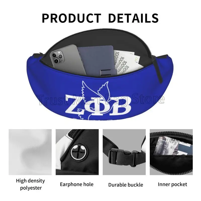 Custom Zeta Phi Beta Sorority Logo Fanny Pack Casual Greek Letter 1920 Crossbody Waist Bag for Camping Biking Outdoors Travel