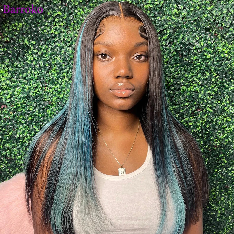 Barroko Straight Lace Frontal 1b Blue Colored Wig Human Hair 180% Brazilian Pre Plucked Wig 13x6 Transparent Lace Human Hair Wig