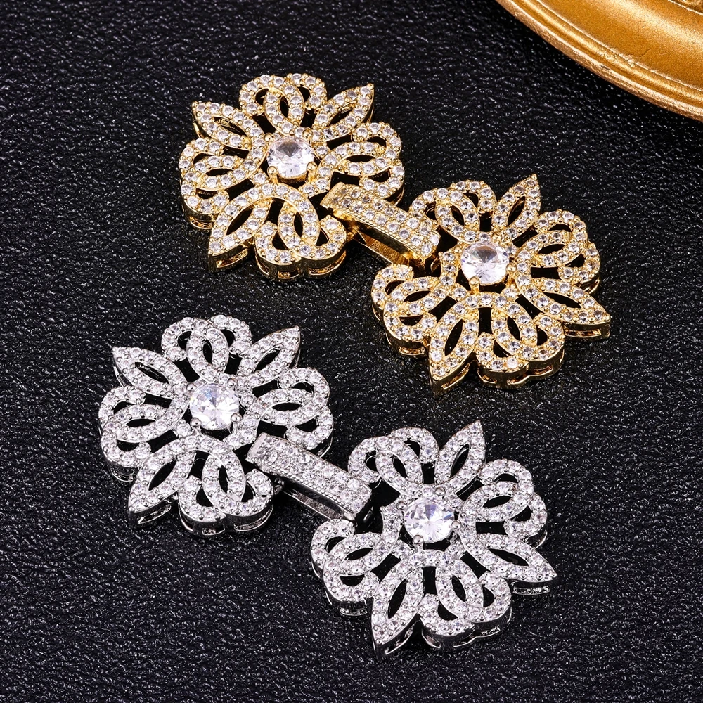 Juya DIY Needlework Beads Jewelry Accessories 18K Gold Silver Plated Decorative Flower Connector Fastener Hook Clasps Supplies