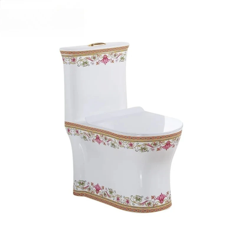 

Artistic Patterned White One Piece Closestool Siphon Jet Fluishing S-Trap Floor Mounted Luxious Villa Bathroom Seat Toilet WC