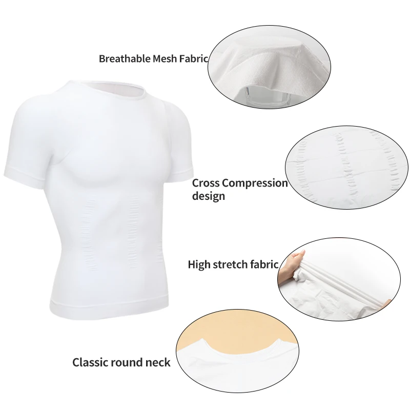 Men compressão t-shirts emagrecimento shaper corpo postura corretiva barriga controle modelagem roupa interior espartilho shapewear homme