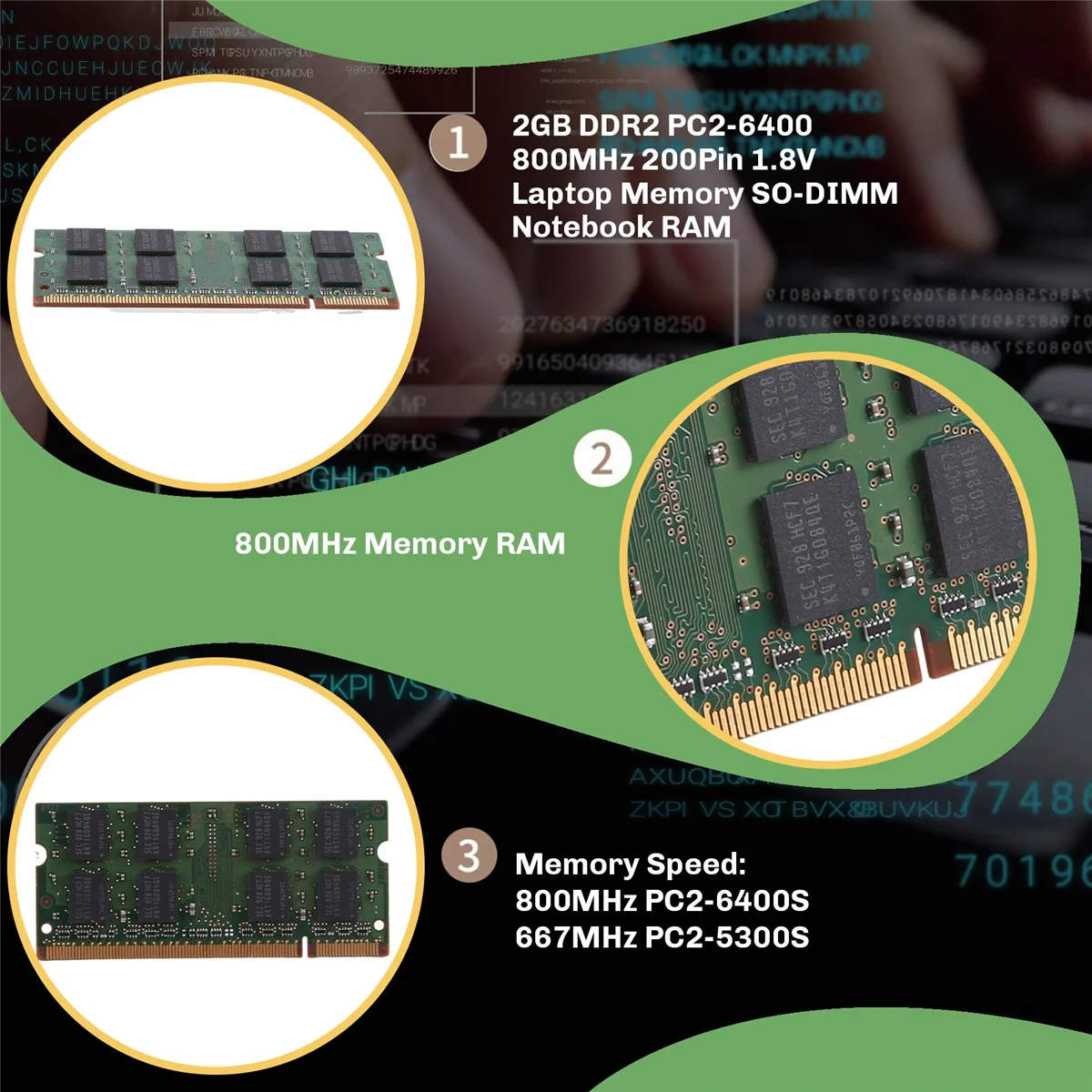 SMIEA 2GB DDR2 PC2-6400 800MHz 200Pin 1.8V Laptop Memory SO-DIMM Notebook RAM