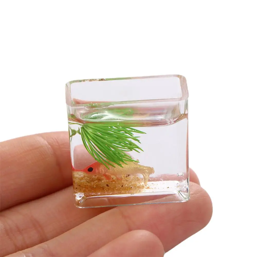 Miniatura Fish Tank Glass Bowl, Pretend Toy, Acessórios Para Móveis, Modelo Dollhouse