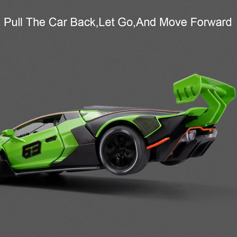 Modèle de voiture de sport jouet SCV12 SIAN 1:32, alliage moulé sous pression, supercars miniatures, son et lumière, portes ouvertes, ornement, cadeaux pour enfants