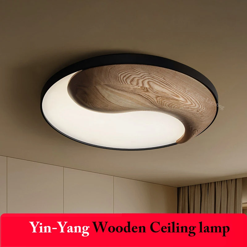Chinese Yin-Yang Wooden Ceiling Lamps/Wall Lamps Full Spectrum LED Lamps Dimmable Indoor Decor Lighting Living Room Bedroom