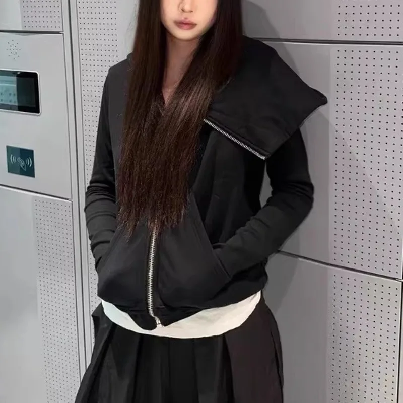 HKSH 2026 春秋新作 レディース パーカー ダーク RO スタイル 斜めジッパーポケット 長袖 ストリートウェア ジャケット HK18689