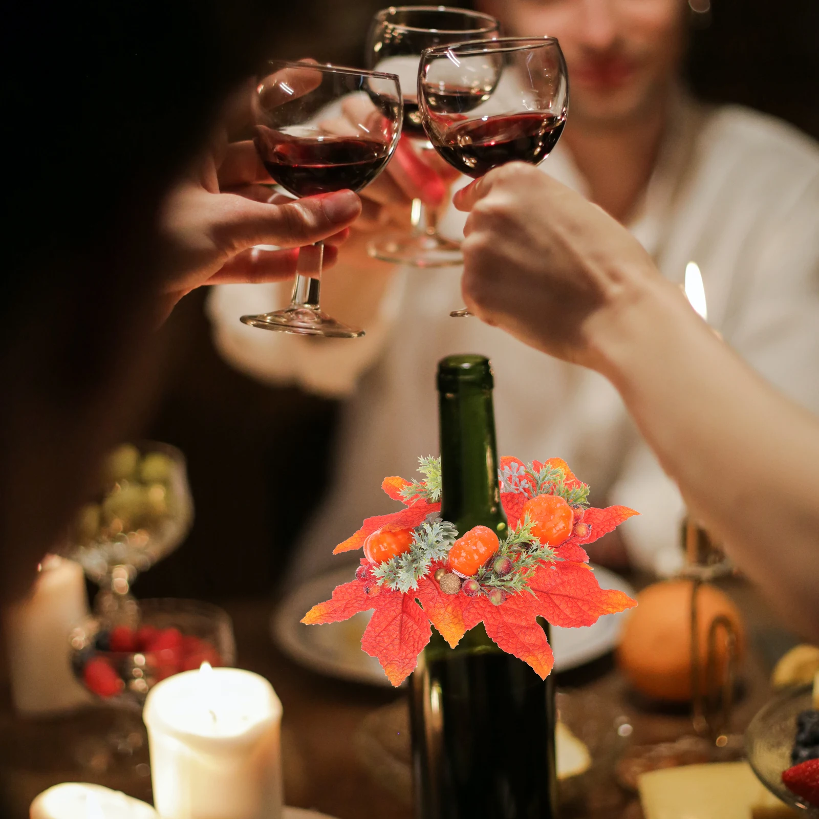 

Plastic Tealight Wine Bottle Mini Christmas Wreath Decor Fall Pumpkin Flowers Table C Household Party Layout