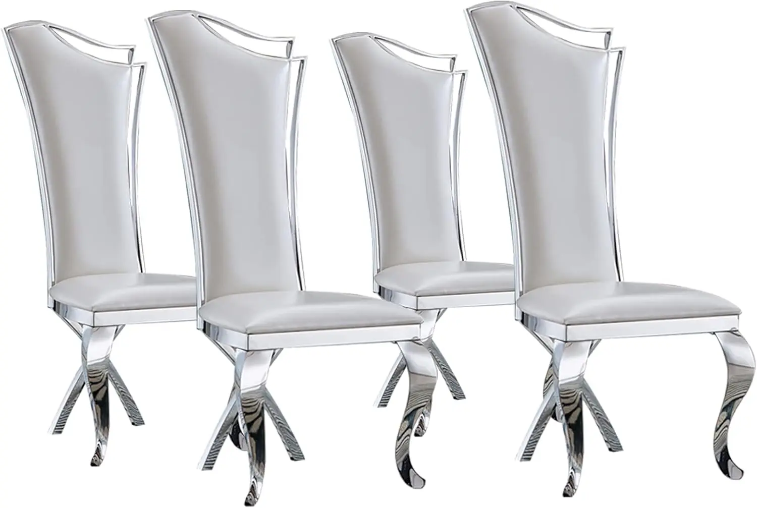 Ssline Modern Luxury Dining Chairs Set Of 4 White Leather Kitchen Dining Room Chair With Silver Mirrored Stainless Steel Legs