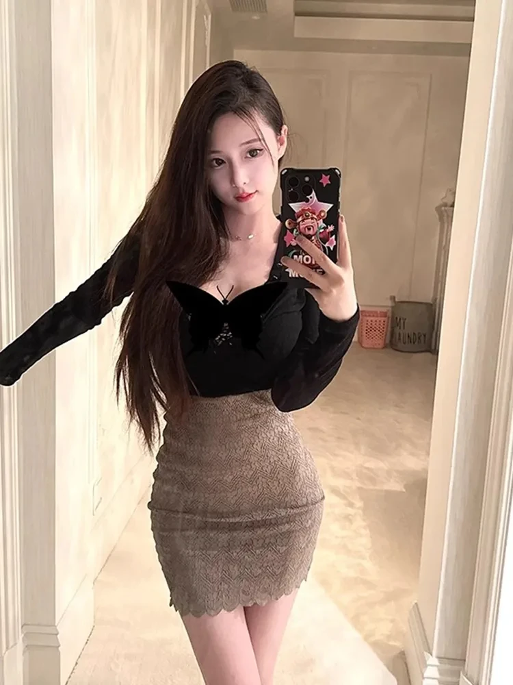 

Sexy Lace Mini Skirt Women 2025 New Temperament Slim High Waist Office Lady Skirts All Match Fashion Party Faldas