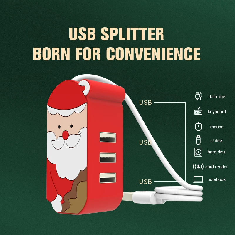 

Christmas Style 3 Ports Usb Docking Station 3 In 1 3.0 Mini Adapter Laptop Usb Hubs Christmas Gift PC Computer Accessories