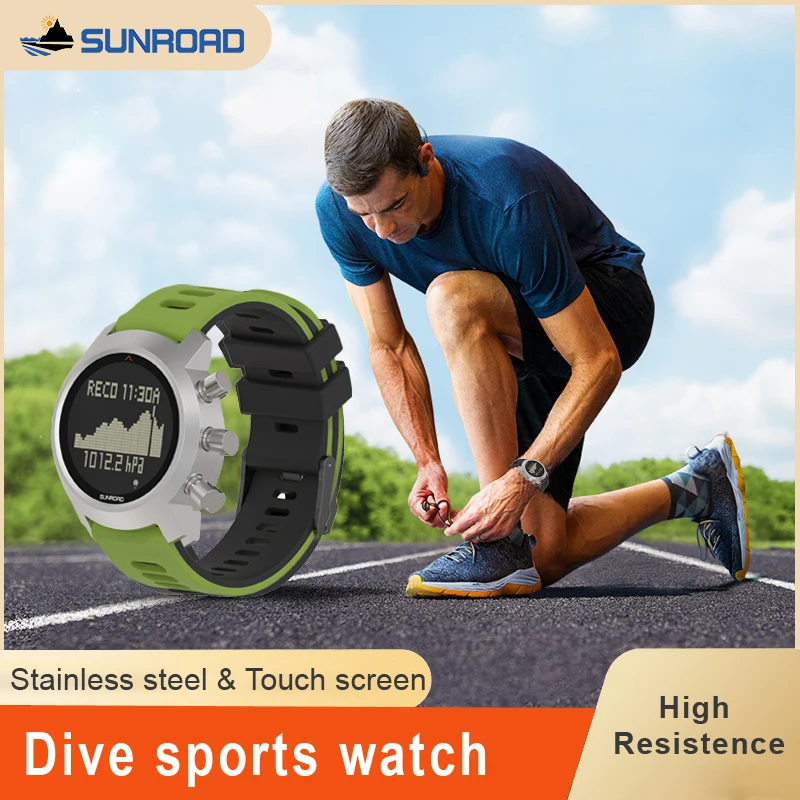 SUNROAD Color Touch Screen Snorkeling Sport Watch With Diving Depth Pedometer Altimeter Barometer Compass 3ATM Water Resistant