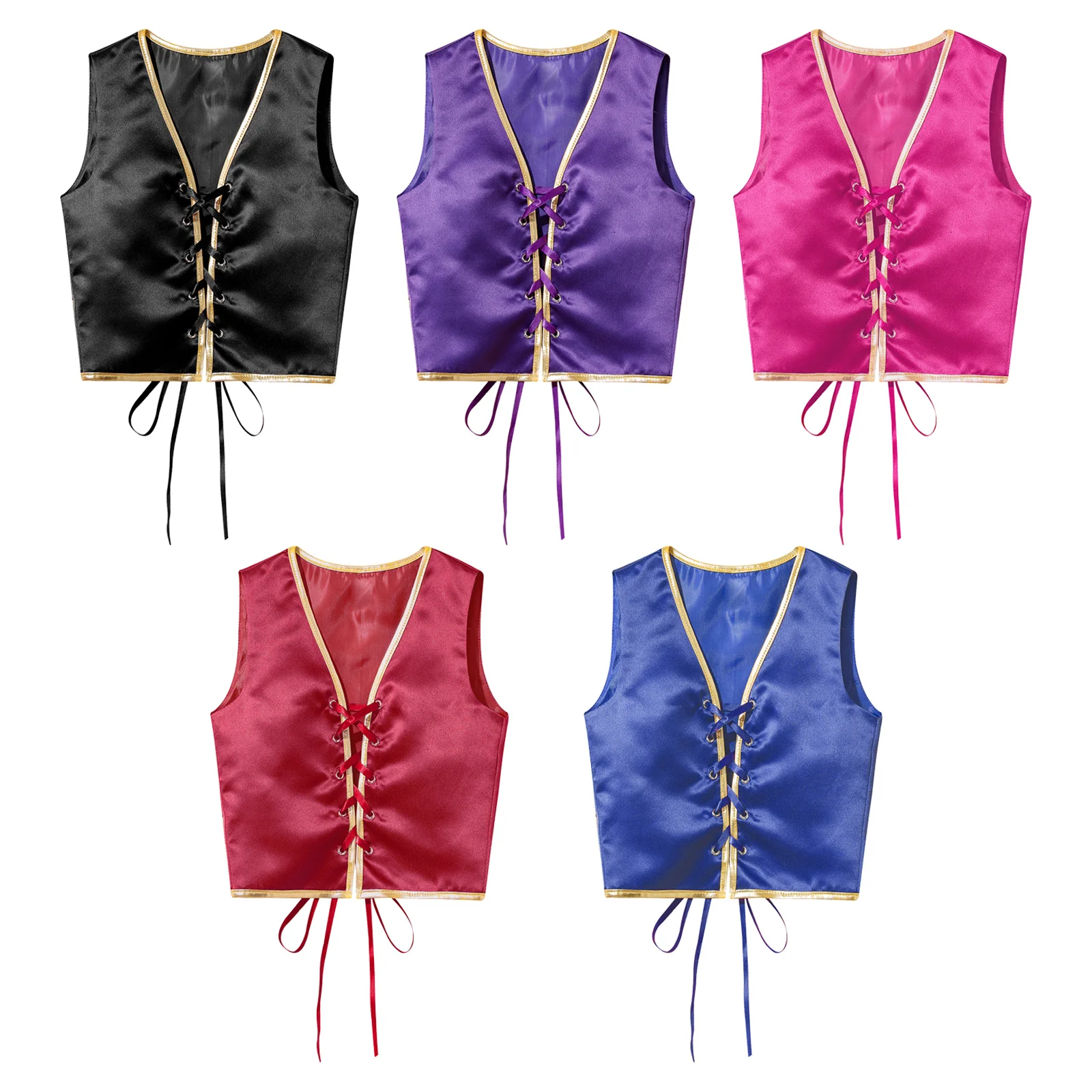 Girls Medieval Renaissance Costume Vest Sleeveless Front Lace-up Casual Vintage Waistcoat for Halloween Dress Party Performance