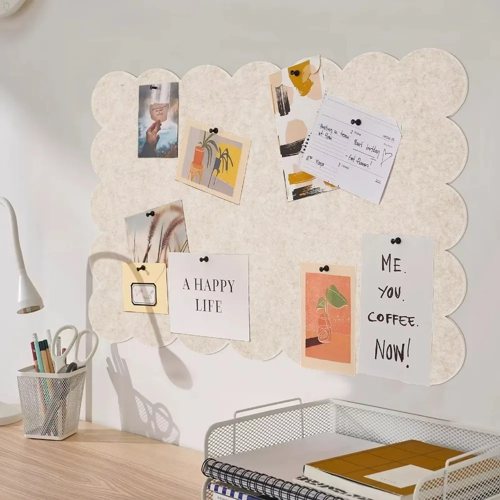 Felt Bulletin Board Large Scalloped Edges Decorative Panel with Double Sided Adhesive Multi-Use pin Board